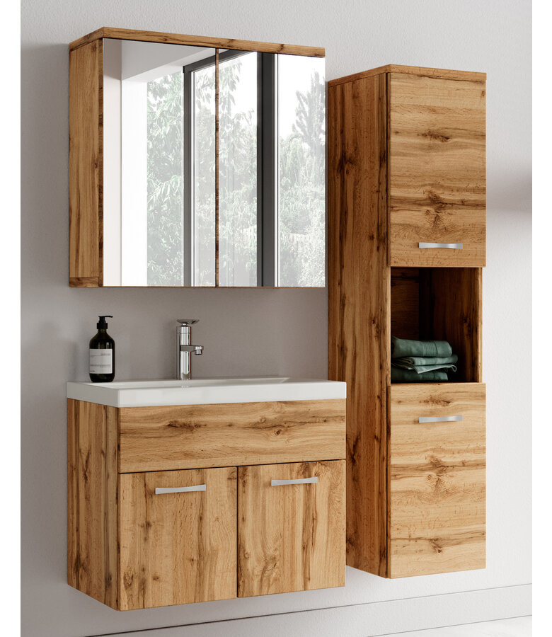 Badkamermeubel Montreal 60cm complete set met spiegelkast - eiken