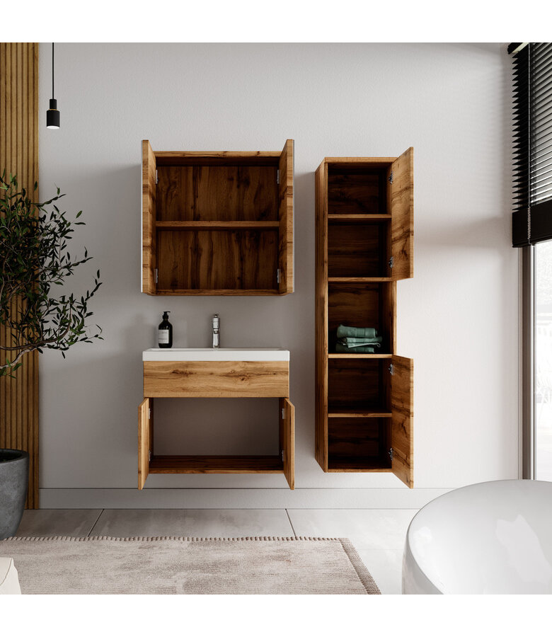 Badkamermeubel Montreal 60cm complete set met spiegelkast - eiken