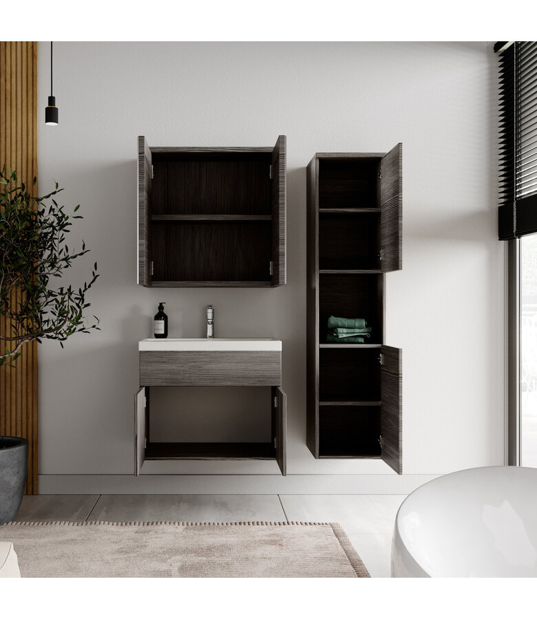 Badkamermeubel Montreal 60cm complete set met spiegelkast - grijs eiken