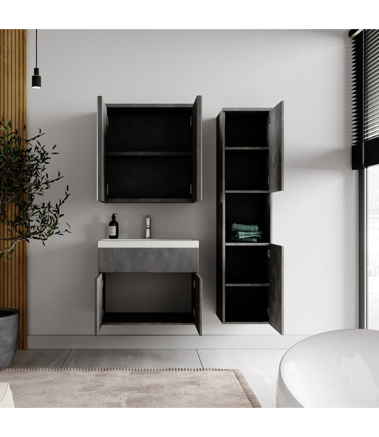 Badkamermeubel Montreal 60cm complete set met spiegelkast - donker grijs