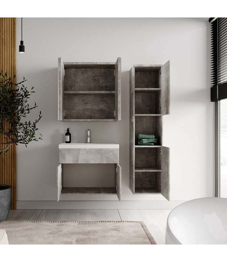 Badkamermeubel Montreal 60cm complete set met spiegelkast - beton grijs