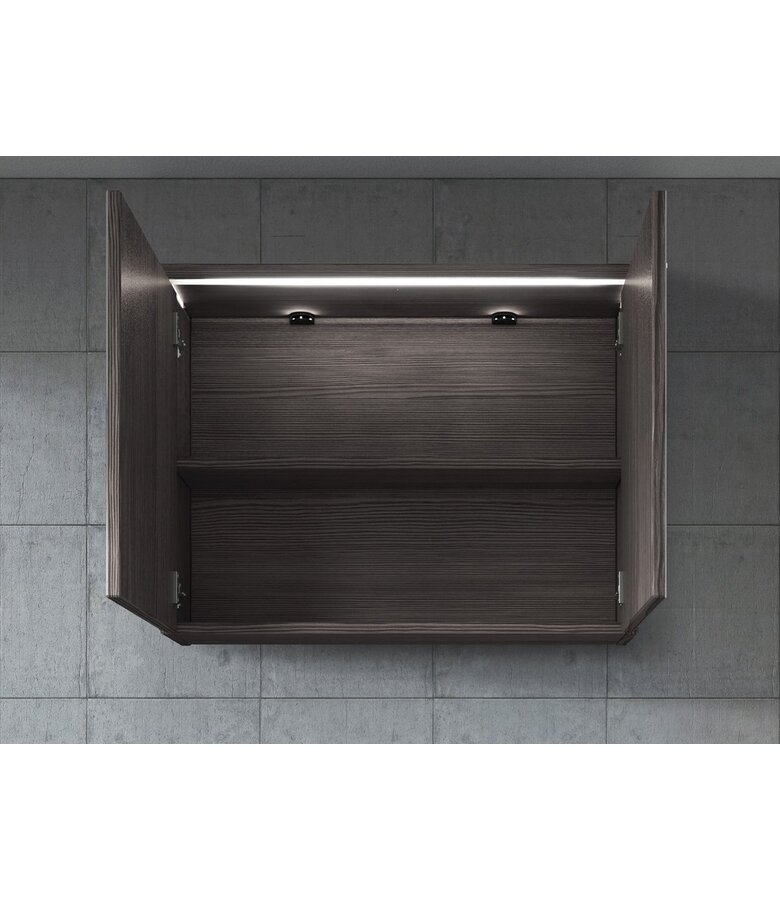 Spiegelkast Paso LED 80 x 20 x 60 cm - grijs eiken