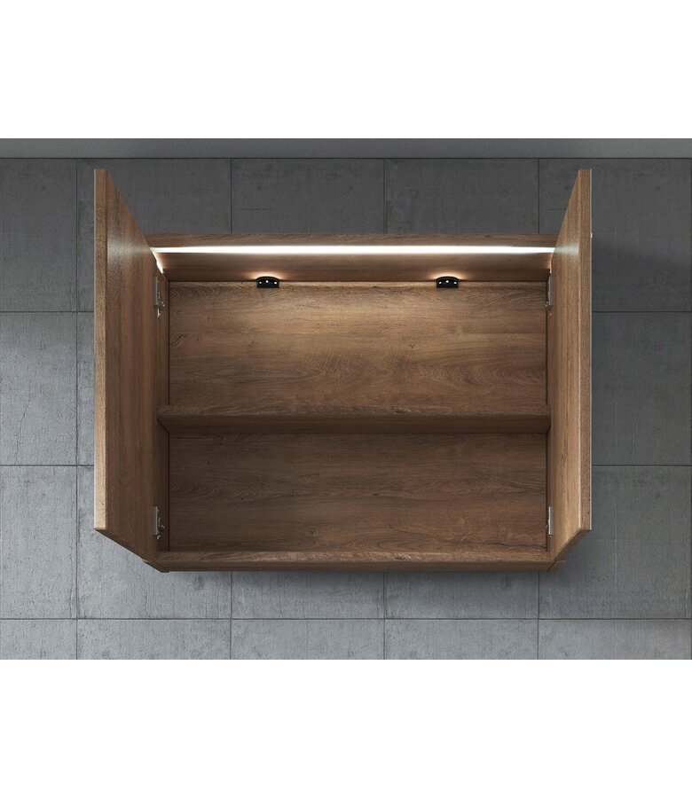 Spiegelkast Paso LED 80 x 20 x 60 cm - bruin eiken