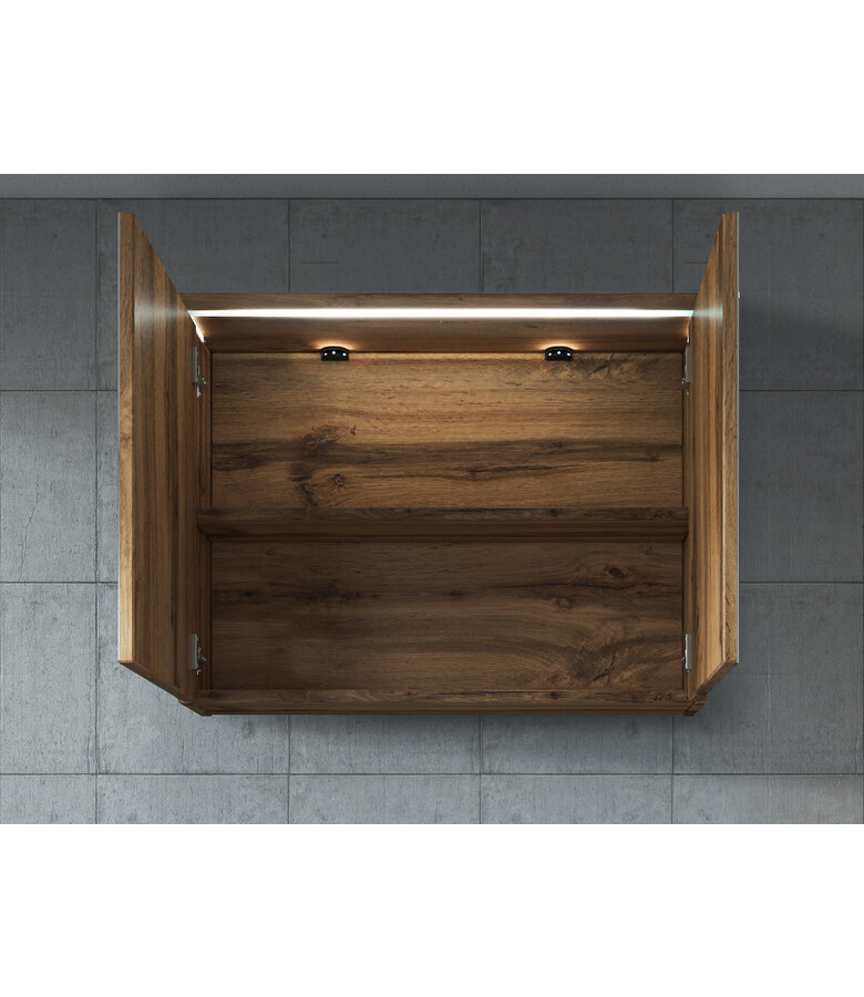 Spiegelkast Paso LED 80 x 20 x 60 cm - eiken