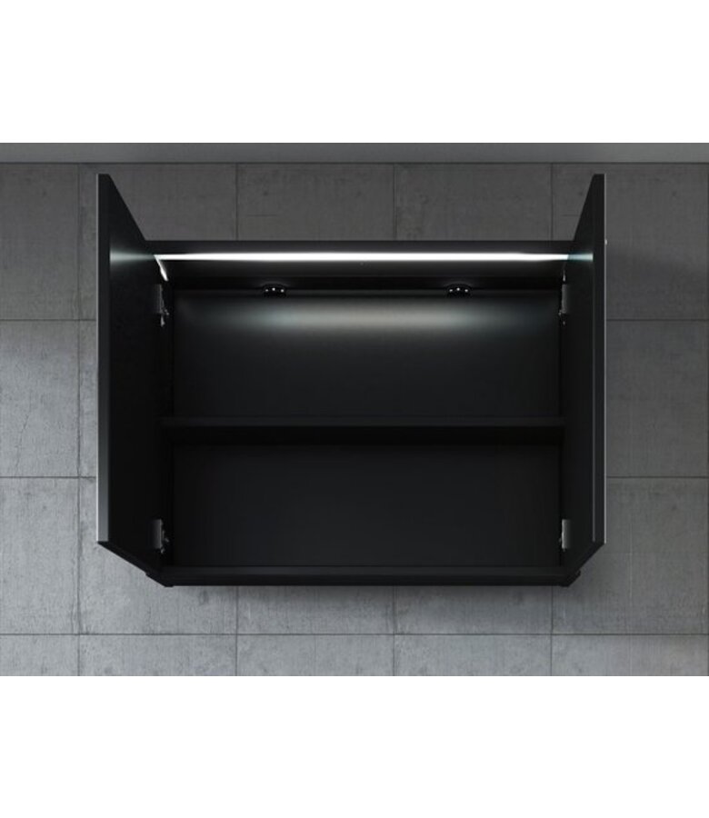 Spiegelkast Paso LED 80 x 20 x 60 cm - mat zwart