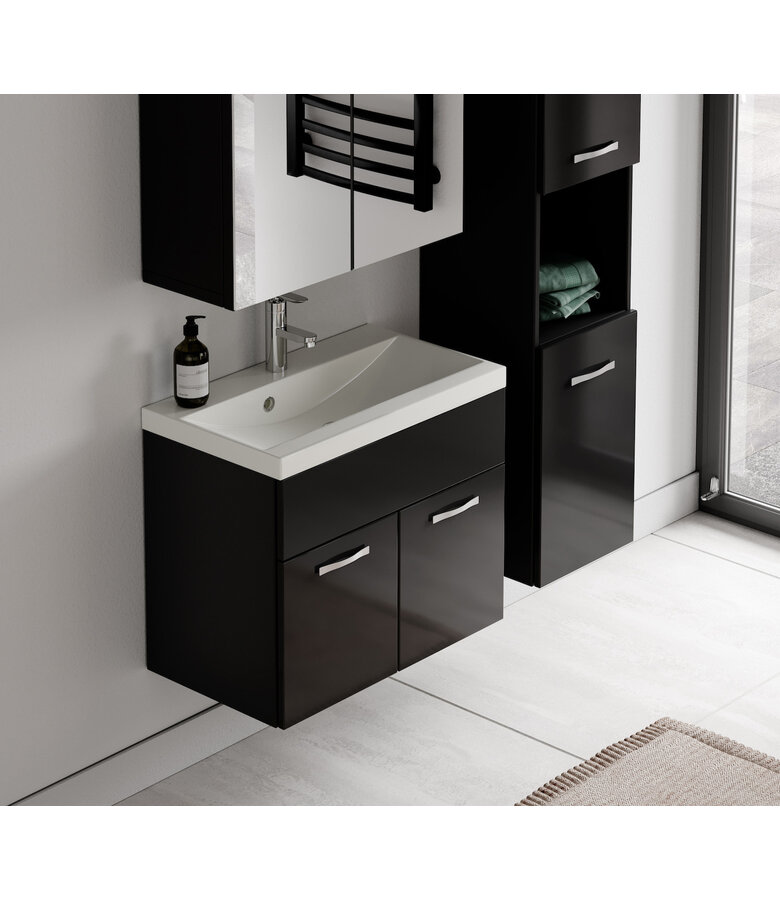 Badkamermeubel Montreal 60cm met spiegelkast - hoogglans zwart