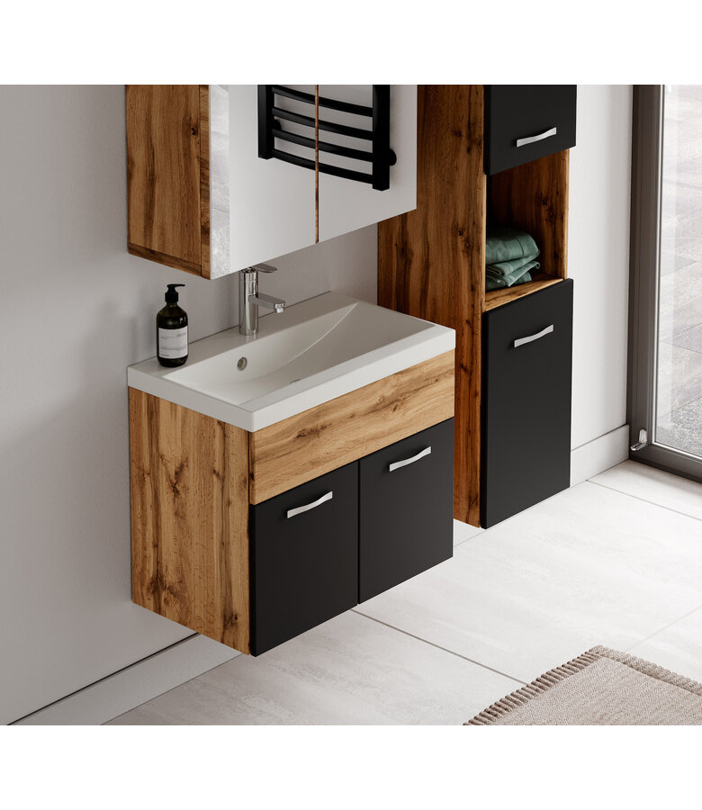 Badkamermeubel Montreal 60cm met spiegelkast - eiken met zwart