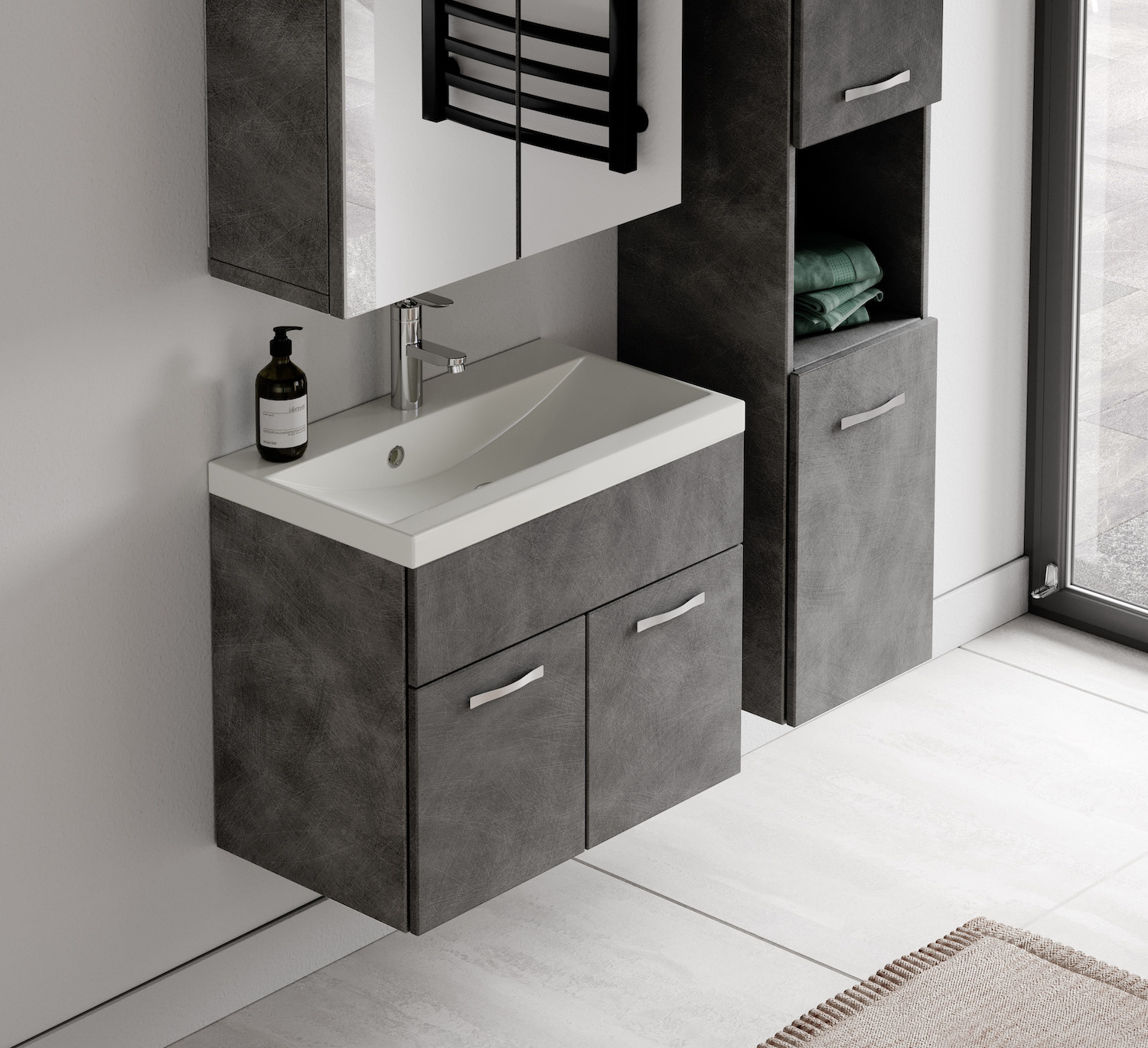 Badkamermeubelset Differnz Providence Met Keramiek Wastafel 60 Cm Wit Inc. Spiegelkast   Sfeer