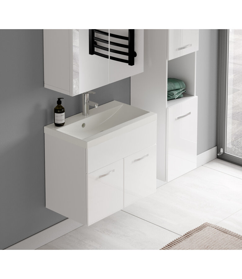 Badkamermeubel Montreal 60cm complete set met spiegelkast - hoogglans wit