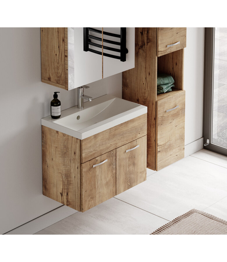 Badkamermeubel Montreal 60cm complete set met spiegelkast - kastanje eiken