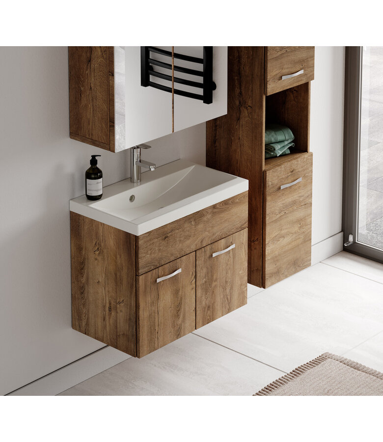 Badkamermeubel Montreal 60cm complete set met spiegelkast - bruin eiken