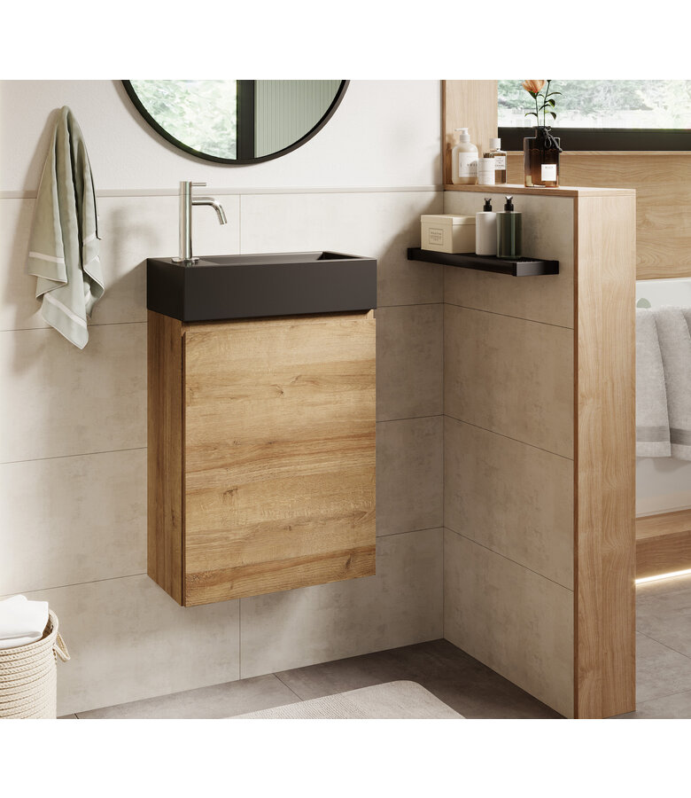 Toiletmeubel Angela 40cm - eiken met zwarte wastafel