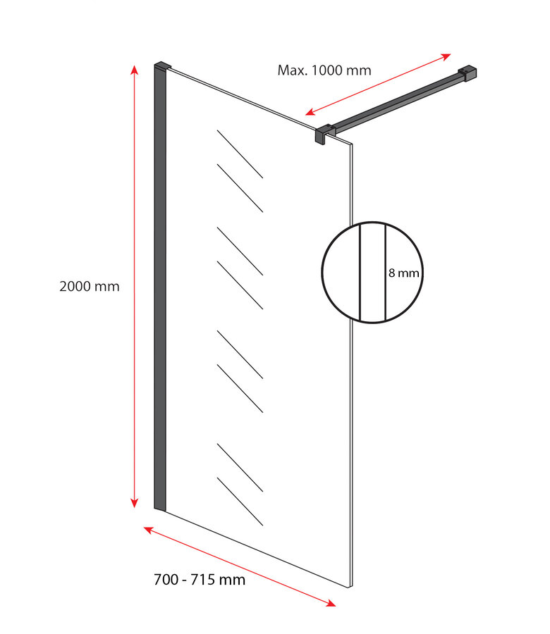 Douchewand Florida 70 x 200 cm - goud - inloopdouche 8mm