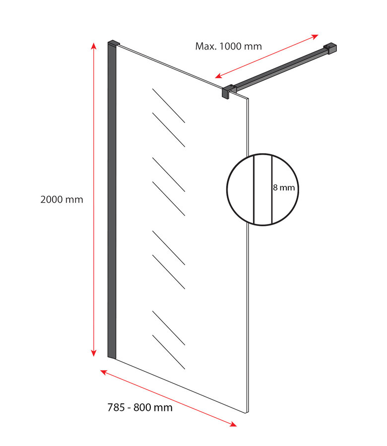 Douchewand Florida 80 x 200 cm - goud - inloopdouche 8mm