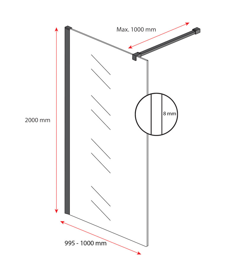 Douchewand Florida 100 x 200 cm - goud - inloopdouche 8mm