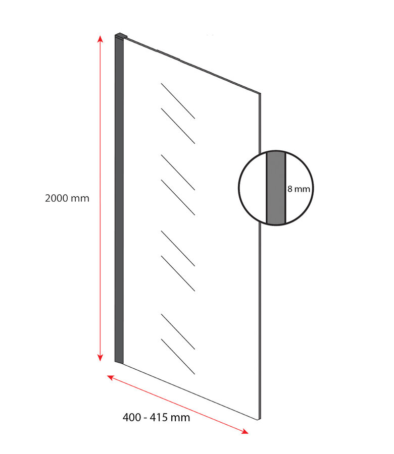 Douchewand Rizani 40 x 200 cm - rookglas - zwart - inloopdouche 8mm