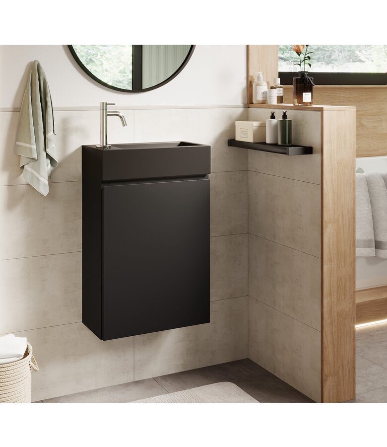 Toiletmeubel Angela 40cm - mat zwart met zwarte wastafel