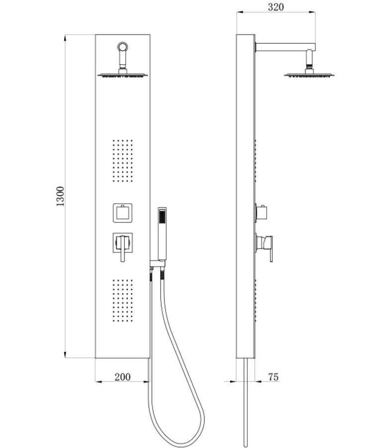 Douchepaneel Milaan met mengkraan - Zwart