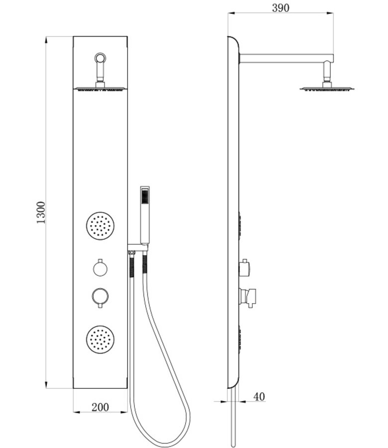 Douchepaneel Suva met mengkraan - Zwart aluminium
