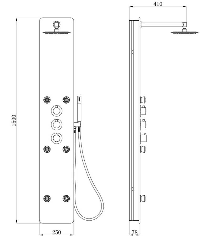 Douchepaneel Nevada met thermostaatkraan - Zwart glas