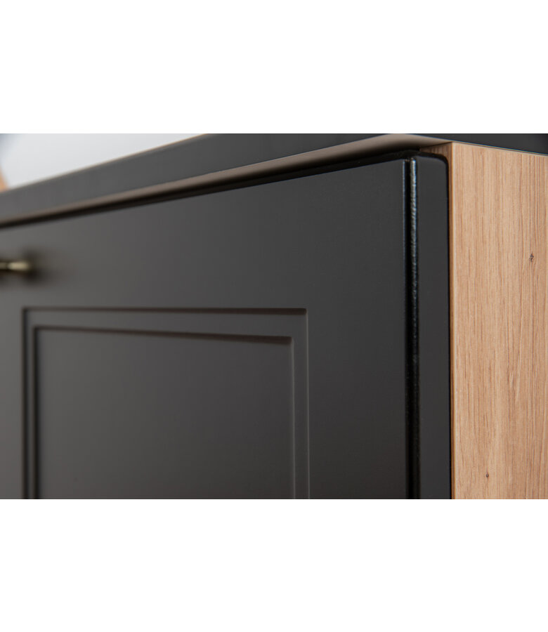 Wastafelkast Rincon 60cm - zwart met eiken - met spiegel en zijkast