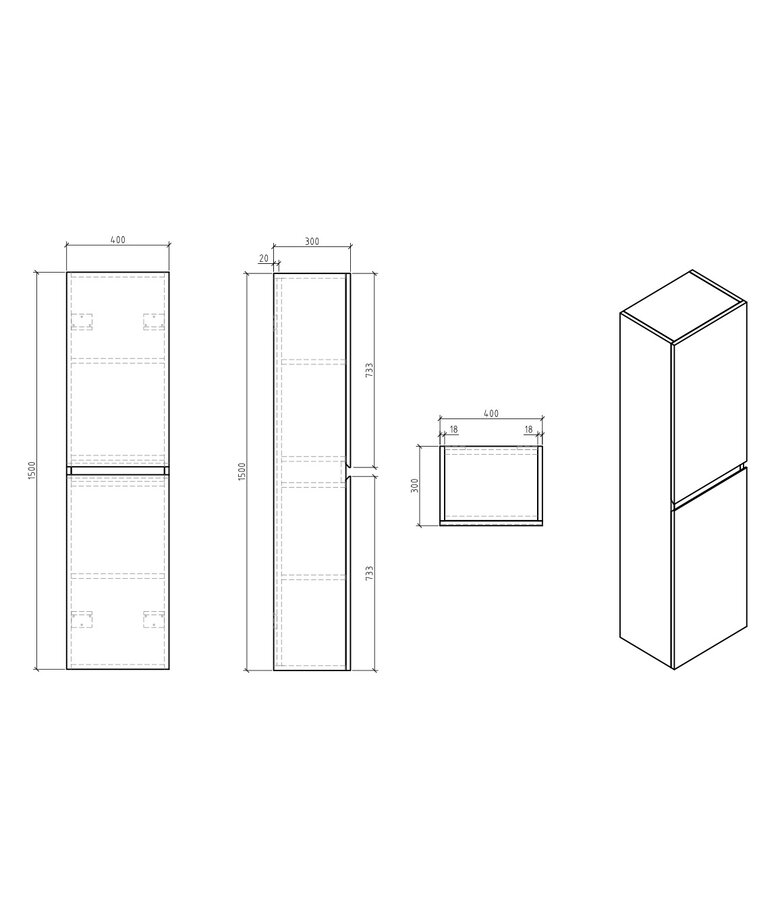 Badkamerkast Angela 40 x 30 x 150 cm - zwart houtnerf