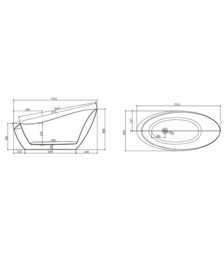 Vrijstaand ligbad Ancon 180 x 85 x 88 cm - zwart met wit