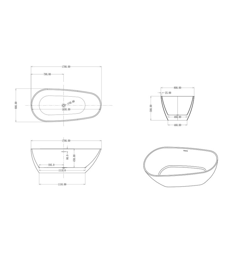 Vrijstaand ligbad Peru 170 x 80 x 58 cm - wit