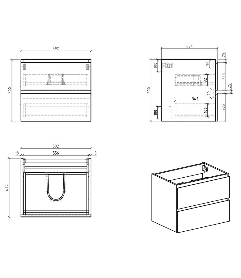 Badkamermeubel Angela 60cm - zwarte wastafel - eiken