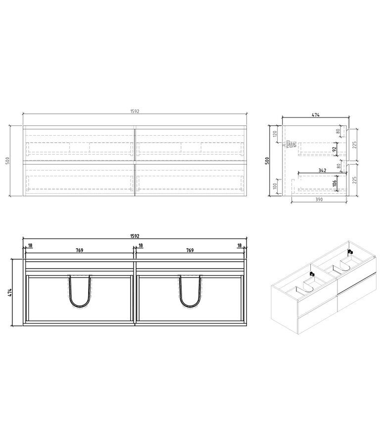 Badkamermeubel Angela 160cm - zwart houtnerf