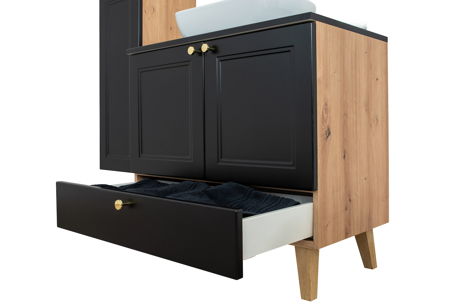 Spiegelkast Badkamer Rond van Massief Hout - Aankleedspiegel met Wandmontage - Opbergspiegel (Houtkleur 60cm