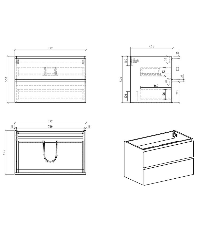 Wastafelkast Angela 80 x 48 x 50 cm - eiken