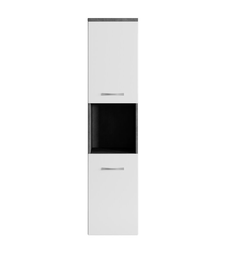 Badkamerkast Montreal 30 x 30 x 131 cm - donker grijs met hoogglans wit