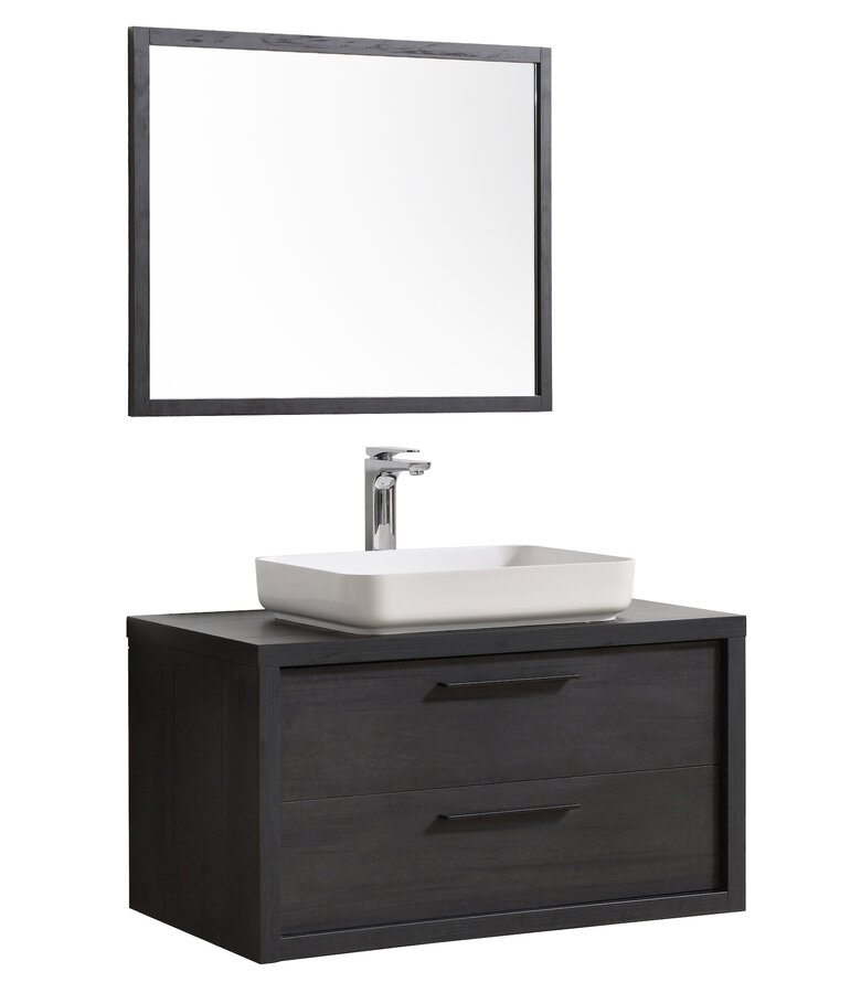 Badkamermeubel Indiana 90cm met spiegel - zwart houtnerf