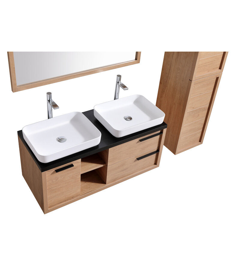 Badkamermeubel Vermont 120cm met spiegel - eiken met zwart houtnerf - zonder wastafel