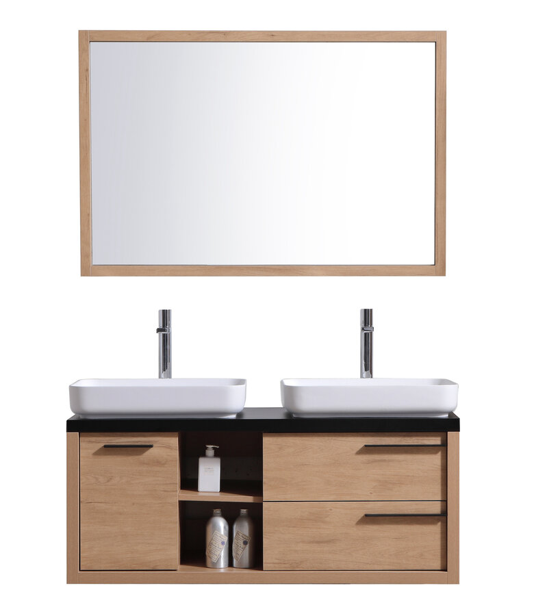 Badkamermeubel Vermont 120cm met spiegel - eiken met zwart houtnerf - zonder wastafel