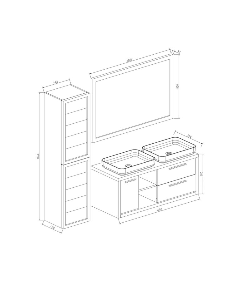 Badkamermeubel Vermont 120cm met spiegel - eiken - zonder wastafel