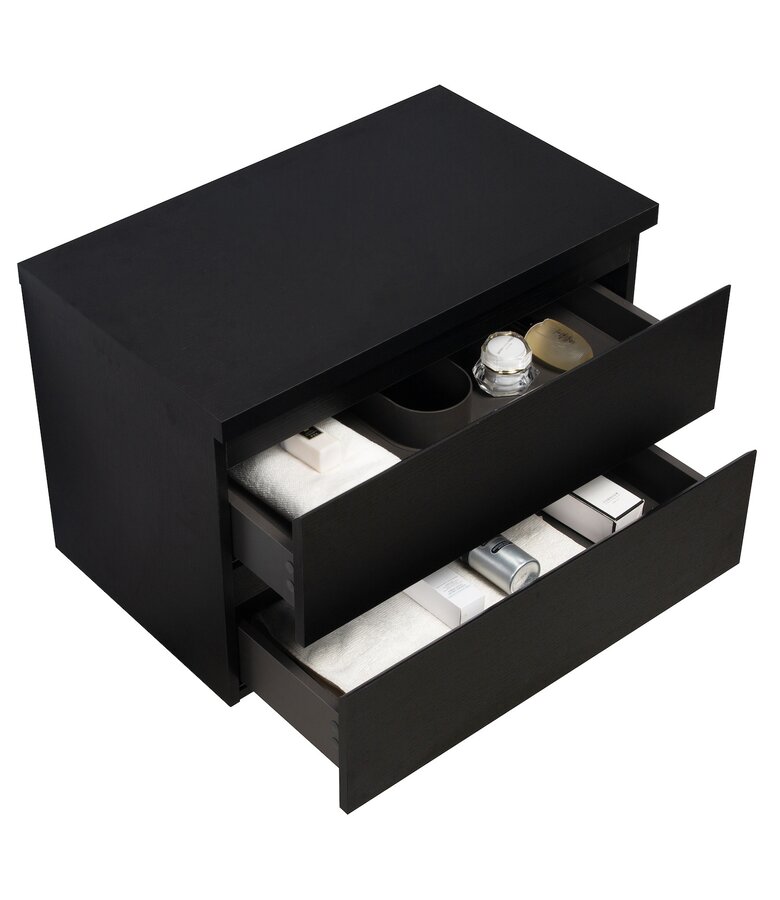 Wastafelkast Angela 80 x 48 x 54 cm - zwart houtnerf - met bovenblad