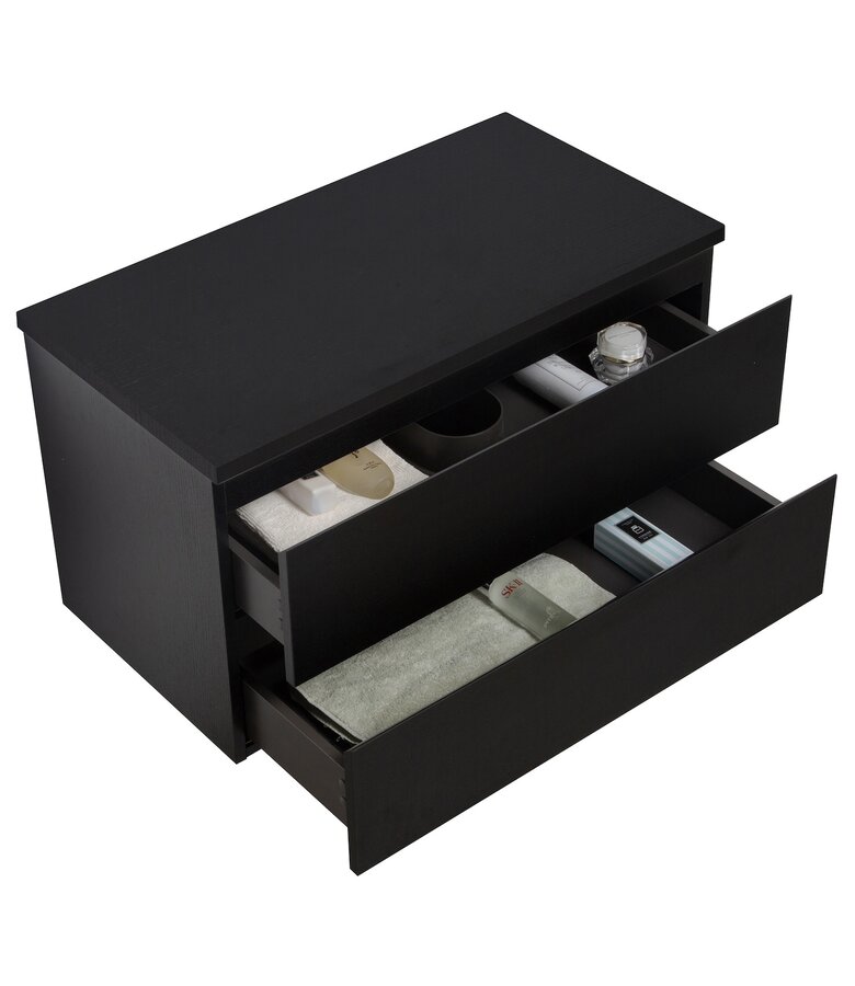 Wastafelkast Angela 90 x 48 x 54 cm - zwart houtnerf - met bovenblad