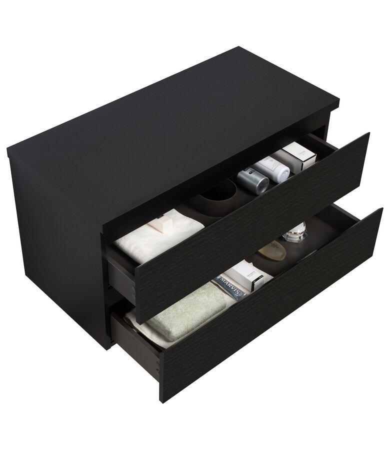 Wastafelkast Angela 100 x 48 x 54 cm - zwart houtnerf - met bovenblad