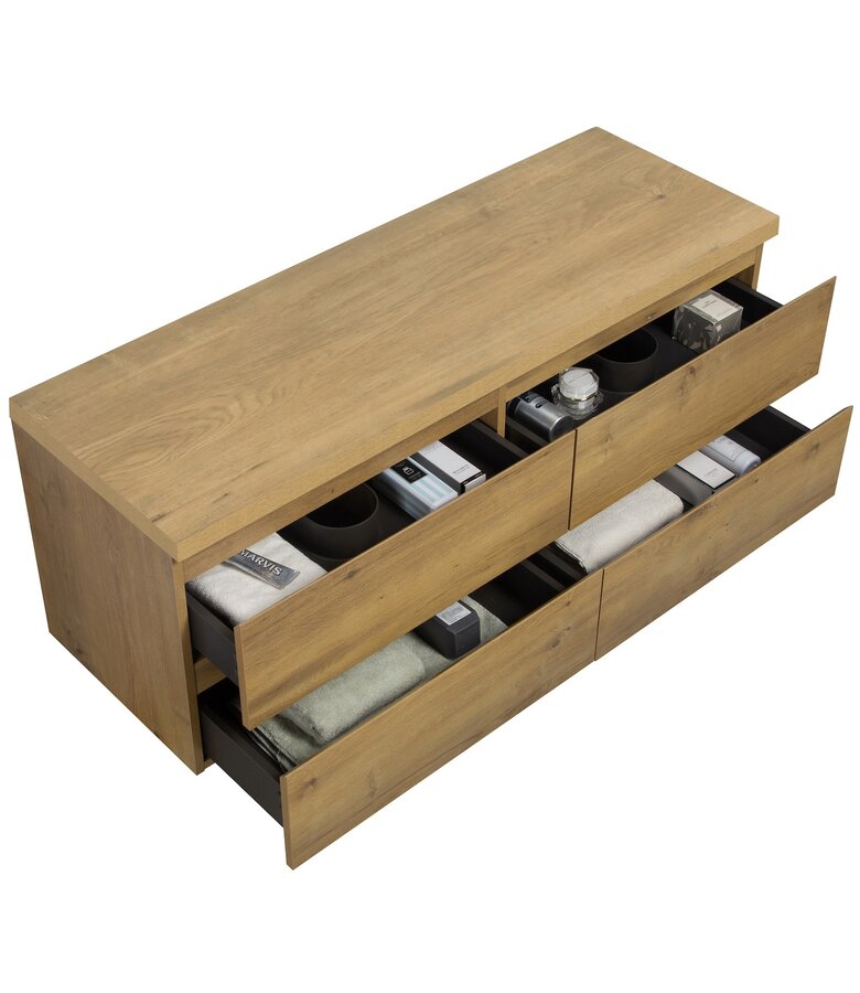 Wastafelkast Angela 140 x 48 x 54 cm - eiken - met bovenblad