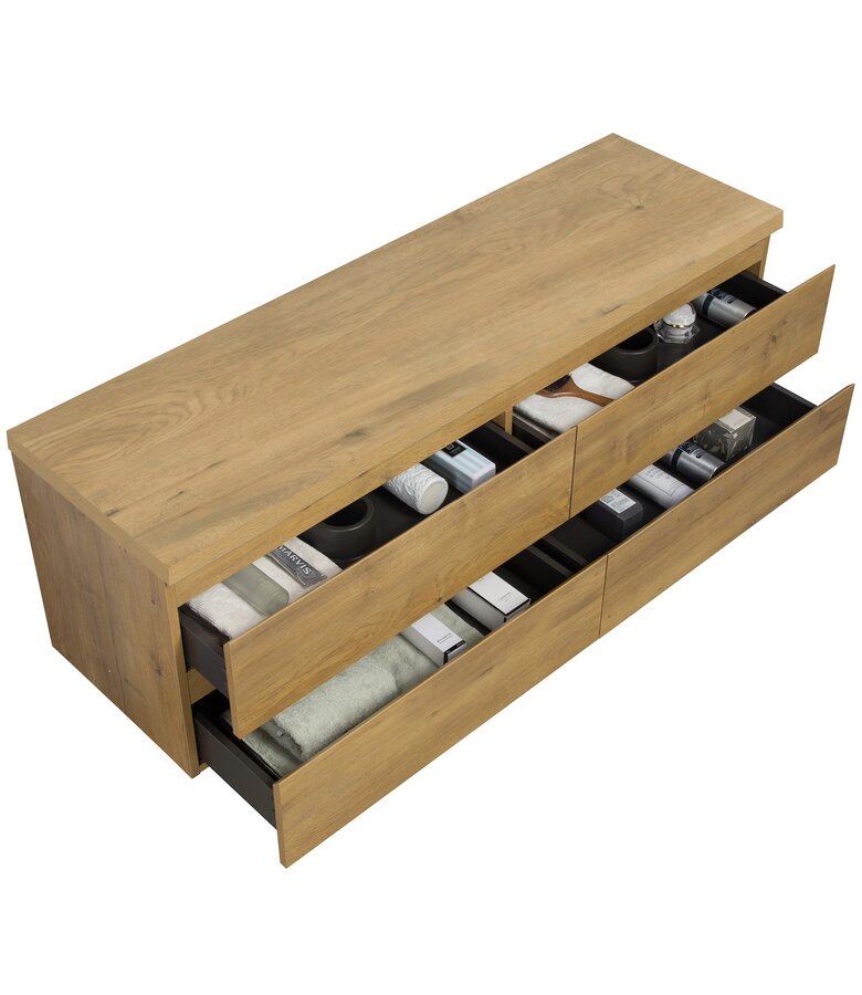 Wastafelkast Angela 160 x 48 x 54 cm - eiken - met bovenblad