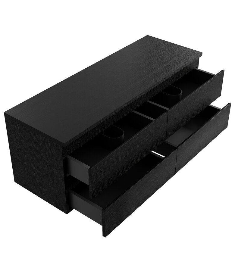 Wastafelkast Angela 140 x 48 x 54 cm - zwart houtnerf - met bovenblad