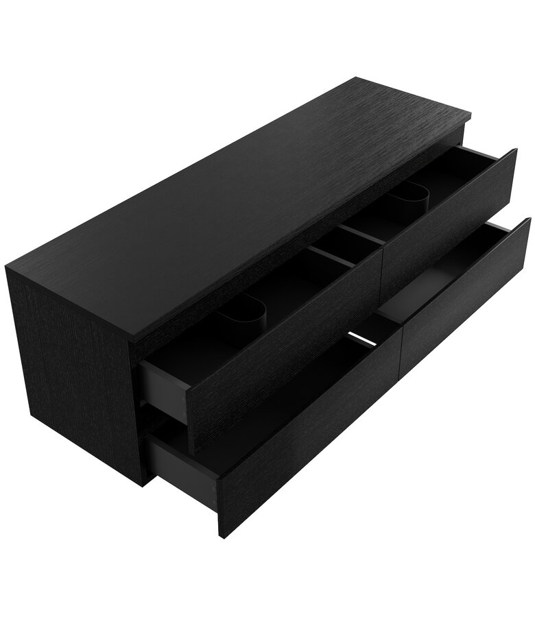 Wastafelkast Angela 160 x 48 x 54 cm - zwart houtnerf - met bovenblad