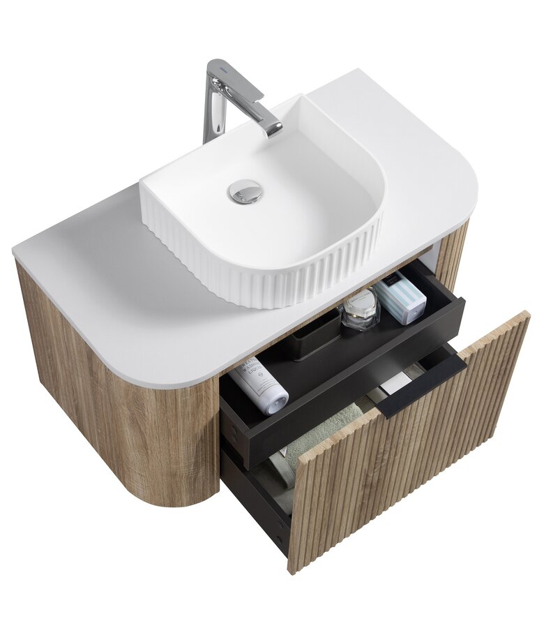 Badkamermeubel Murcia 90cm - wit eiken - met bovenblad