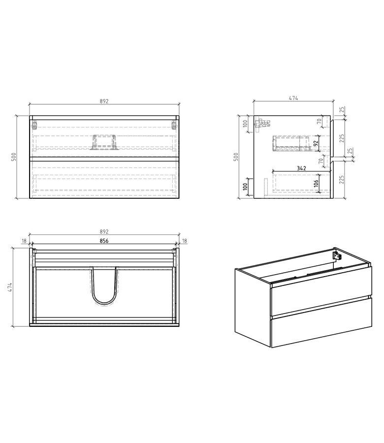 Badkamermeubel Angela 90cm - kastanje eiken
