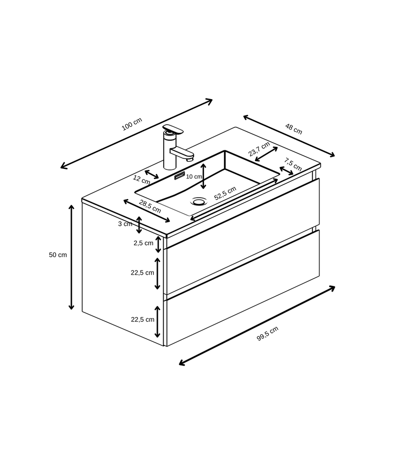 Badkamermeubel Angela 100cm - kastanje eiken