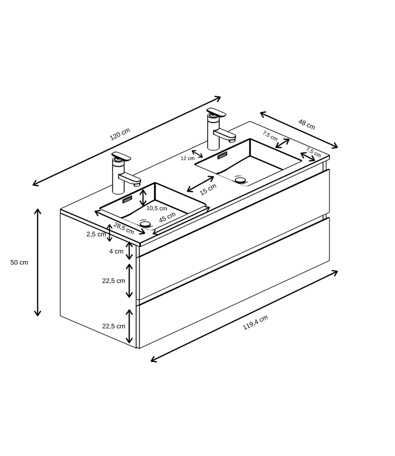 Badkamermeubel Angela 120cm - kastanje eiken