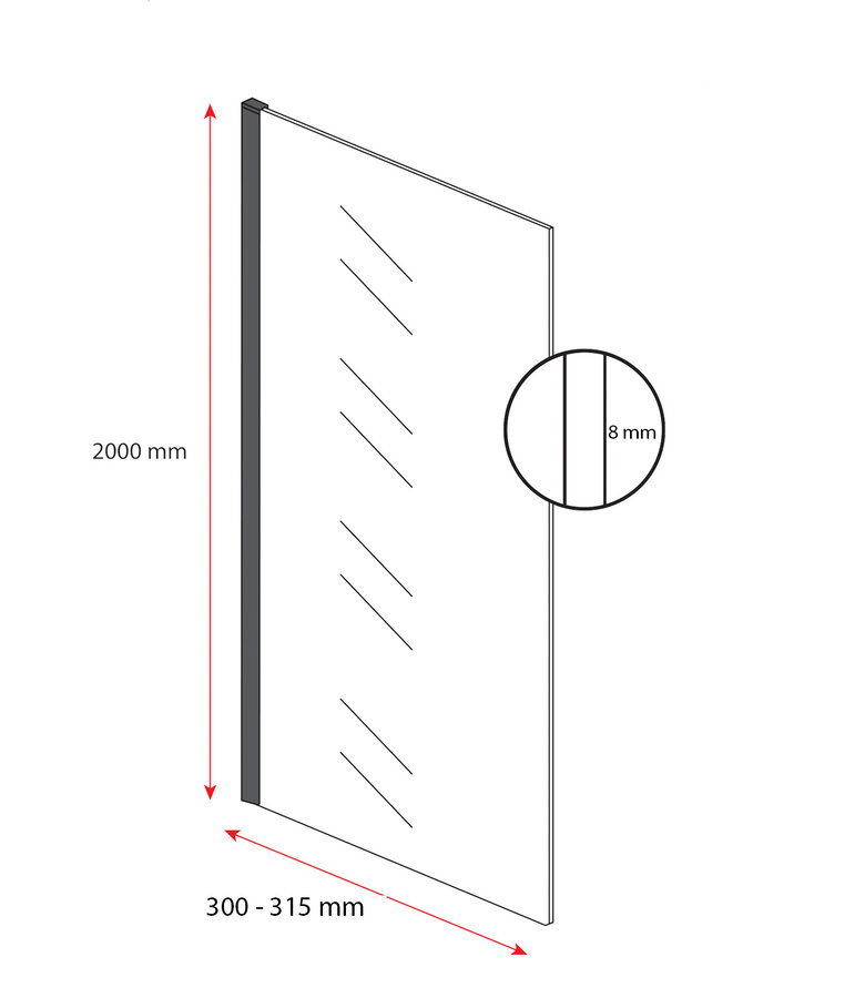 Douchewand Florida 30 x 200 cm - zwart - inloopdouche 8mm