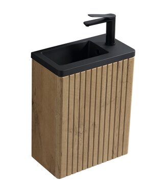 Toiletmeubel Cadiz 40cm - eiken - zwarte wastafel